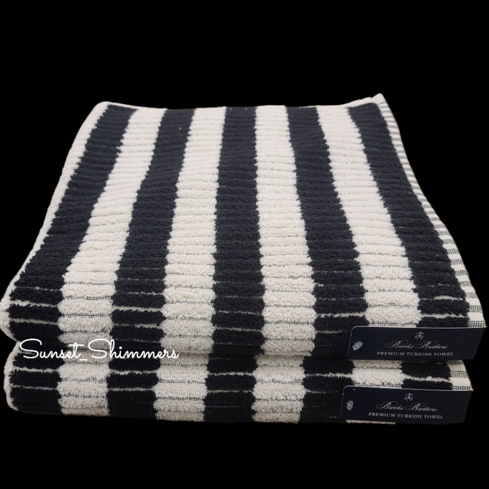 6pc BROOKS BROTHERS Black & Cream Mosaic Tile THICK PLUSH TURKISH Towel Set New - Picture 4 of 7